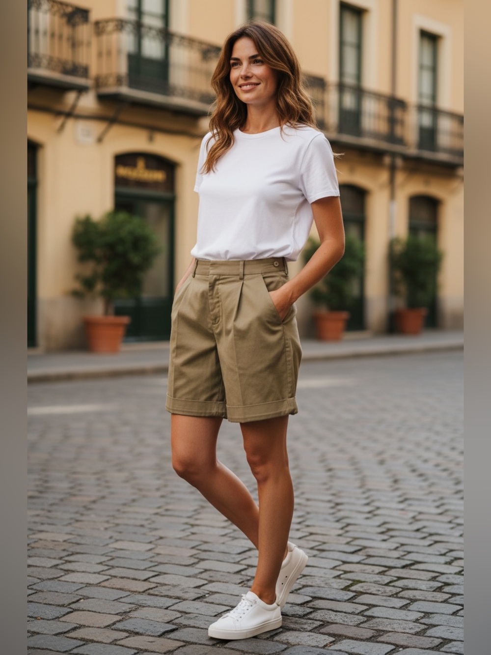 3.1 Phillip Lim Beige High-Waist Pleated Cuffed Shorts AS IS
